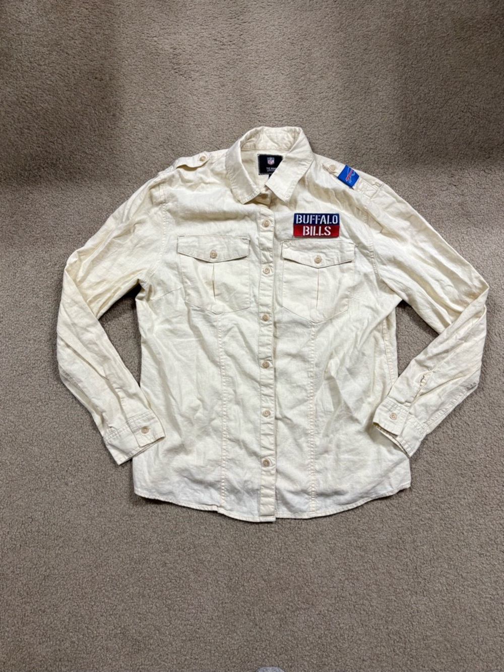 NFL Buffalo Bills Cream Button-Front Linen Shirt with Team Patch
